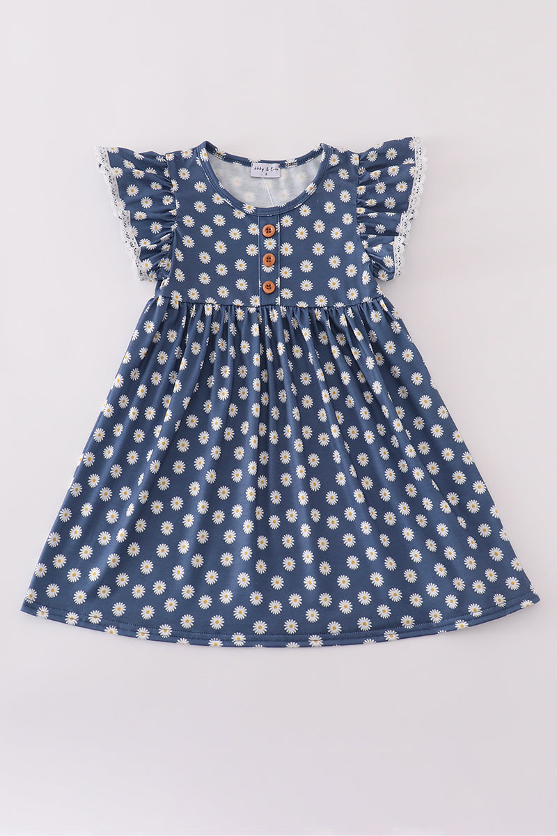 Navy daisy print dress