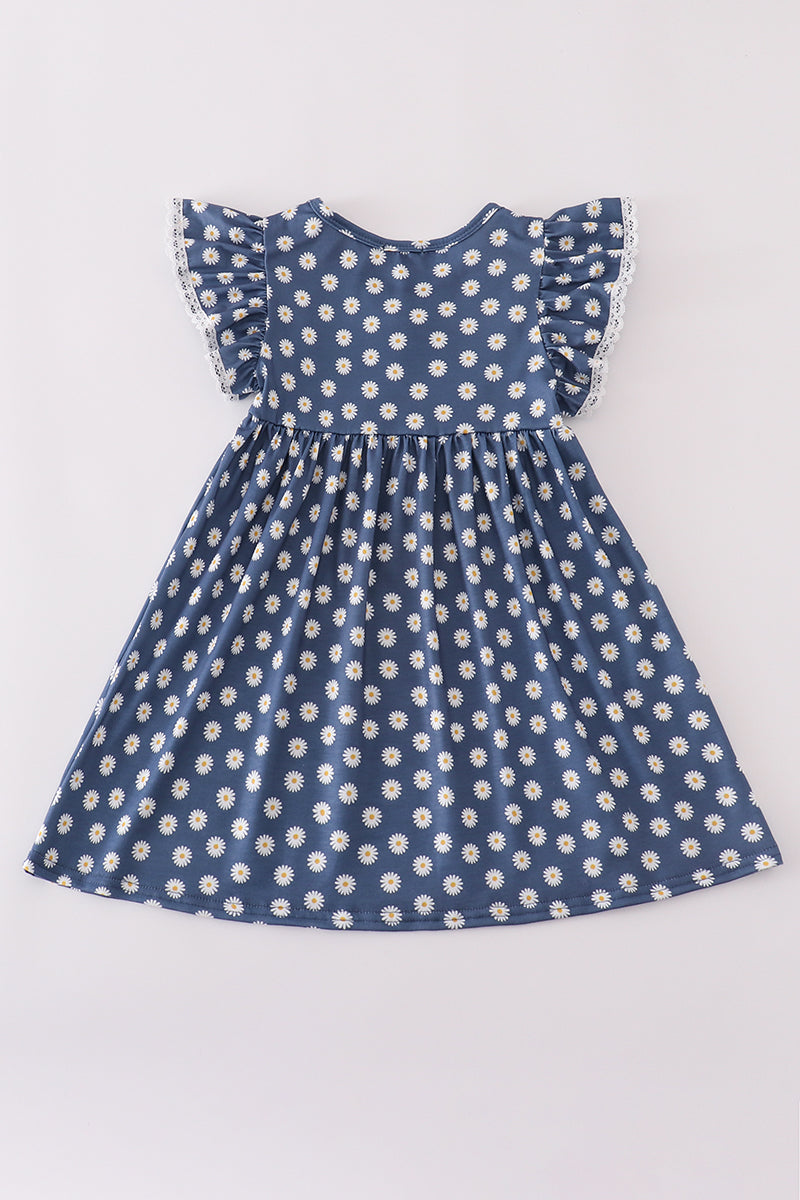 Navy daisy print dress