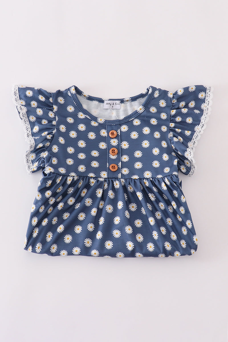 Navy daisy print dress