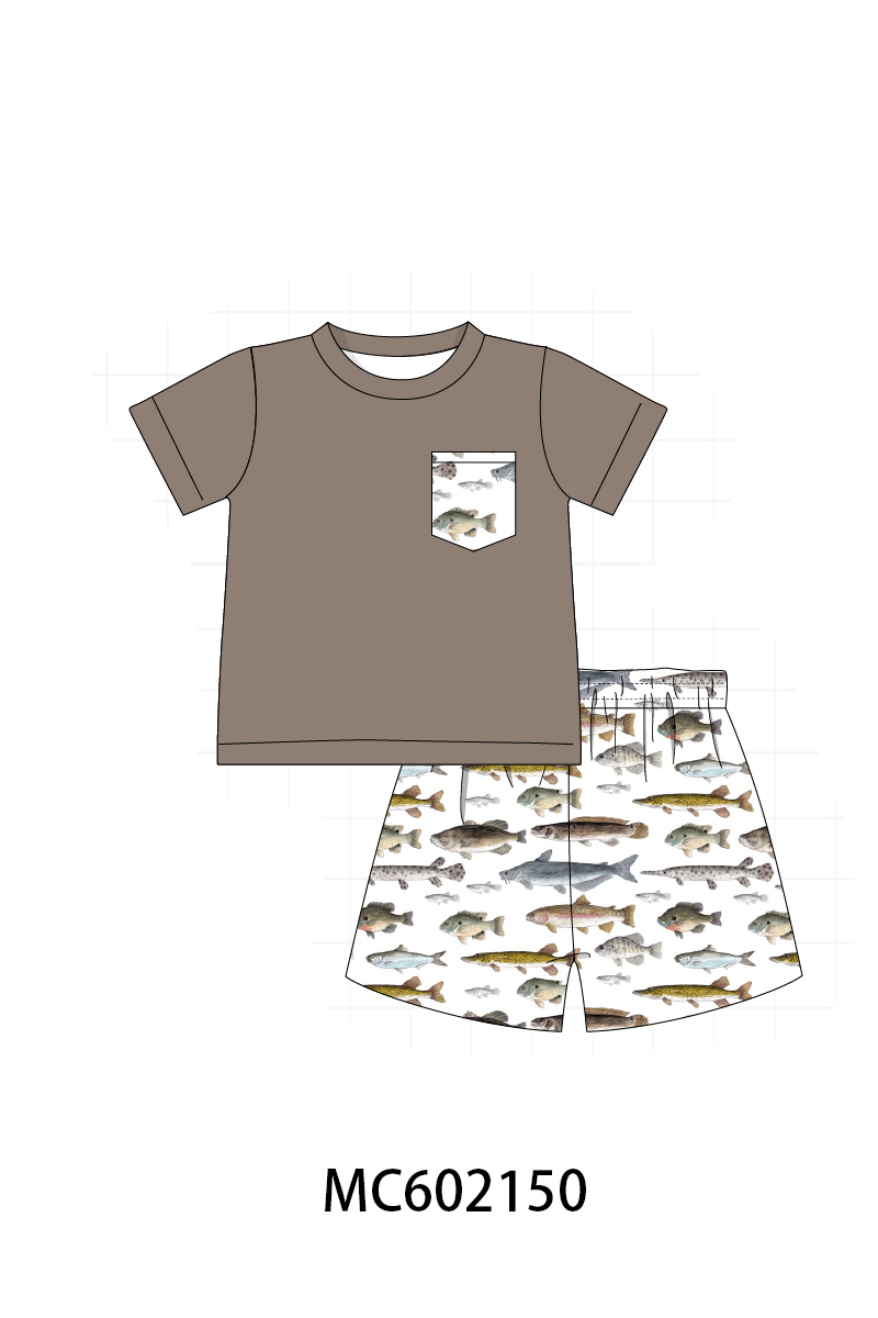 Fish Embroidered Shorts Set