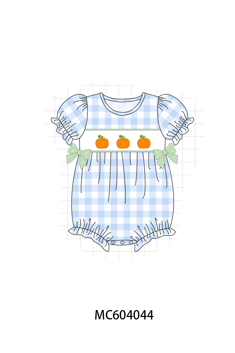 Blue Pumpkin Embroidery Gingham Bubble