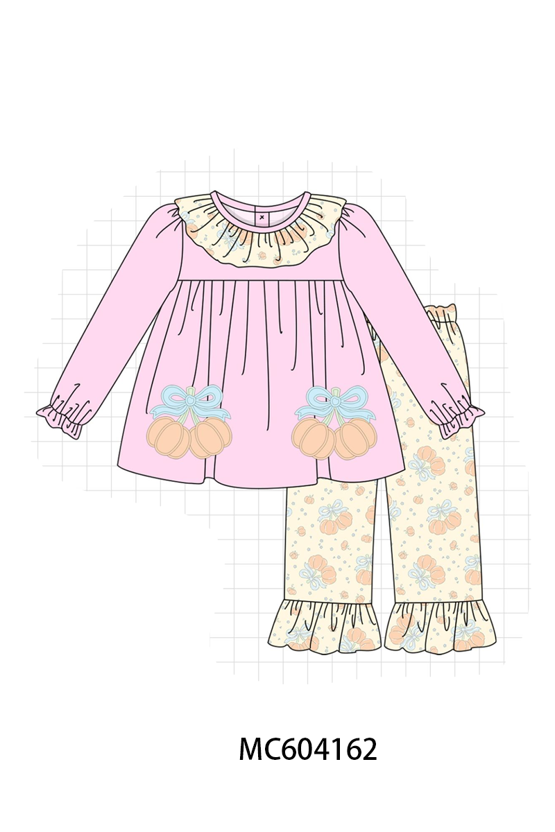 Pink bow pumpkin ruffle pants set