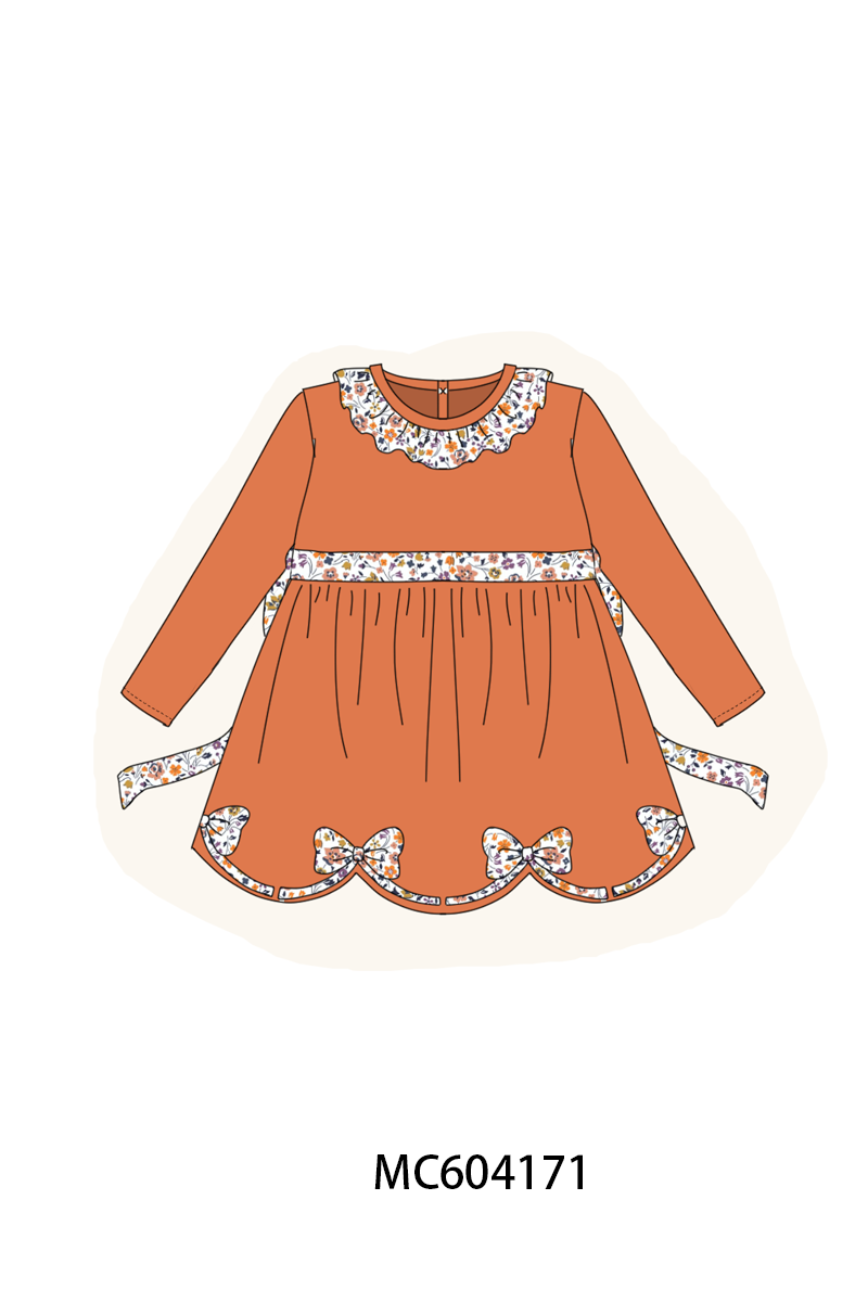 Orange Floral Bow Ruffle dress