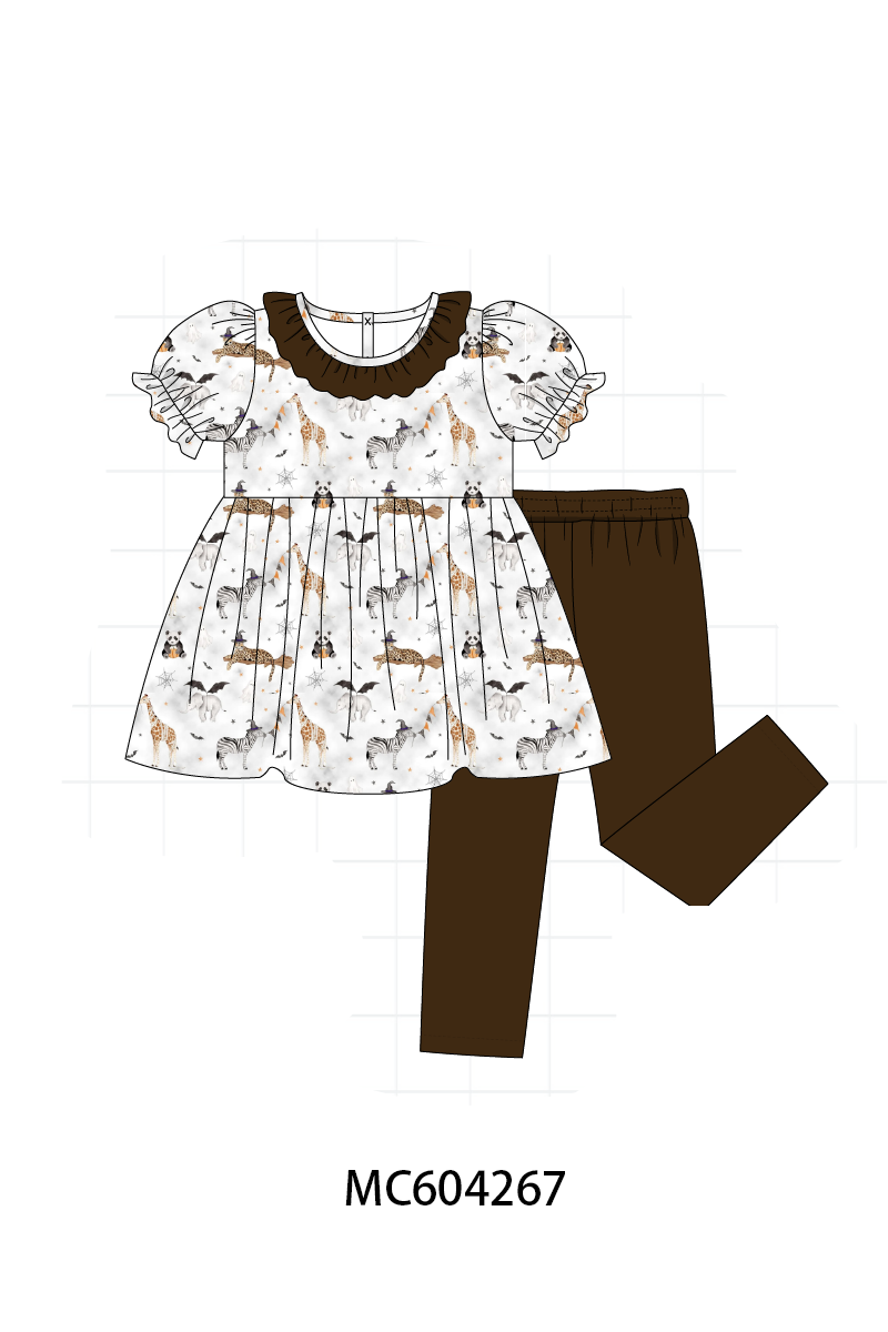 Brown zoo animal ruffle pants set