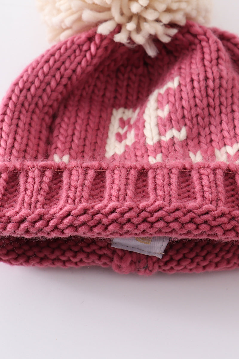 Pink BE MINE knit beanie pom pom hat