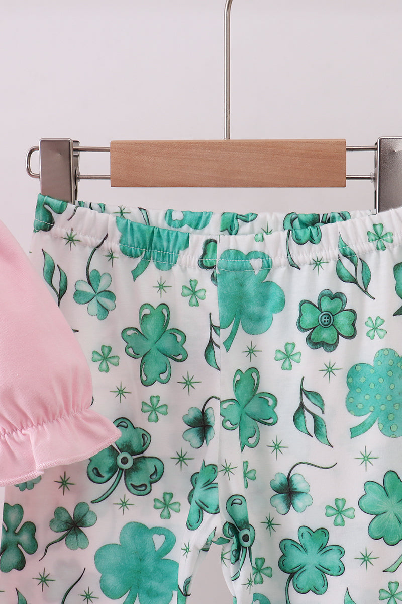 Pink clover glitter pants set