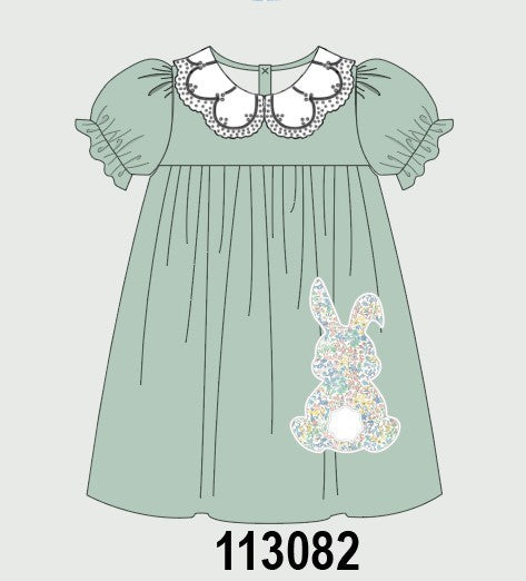 Sage bunny applique lace collar dress