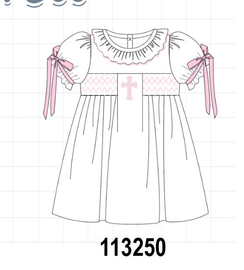 White cross smocked ruffle dress