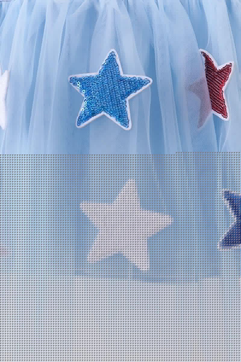Blue bow star sequin tulle dress