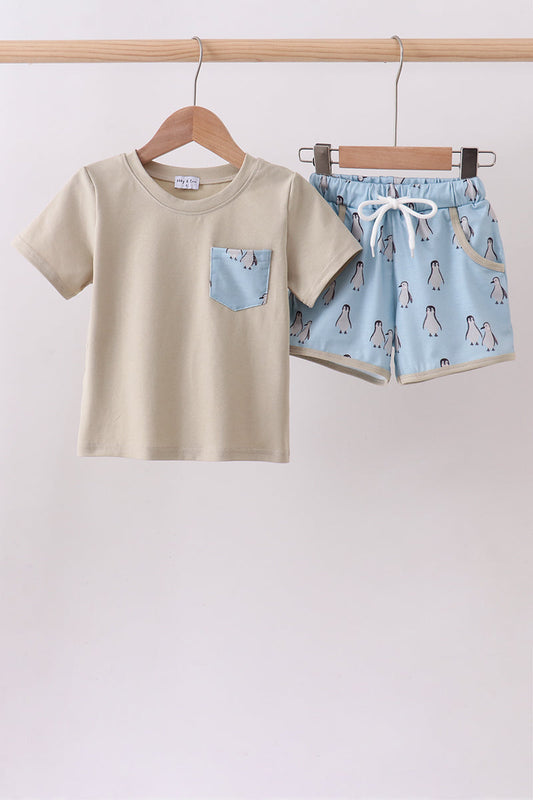 Penguin print shorts set