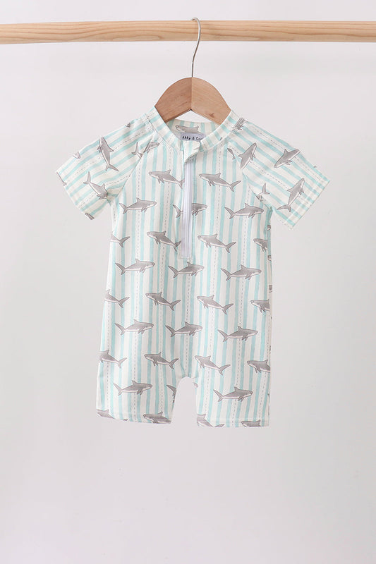Green Stripe Shark UPF Swim One-Piece