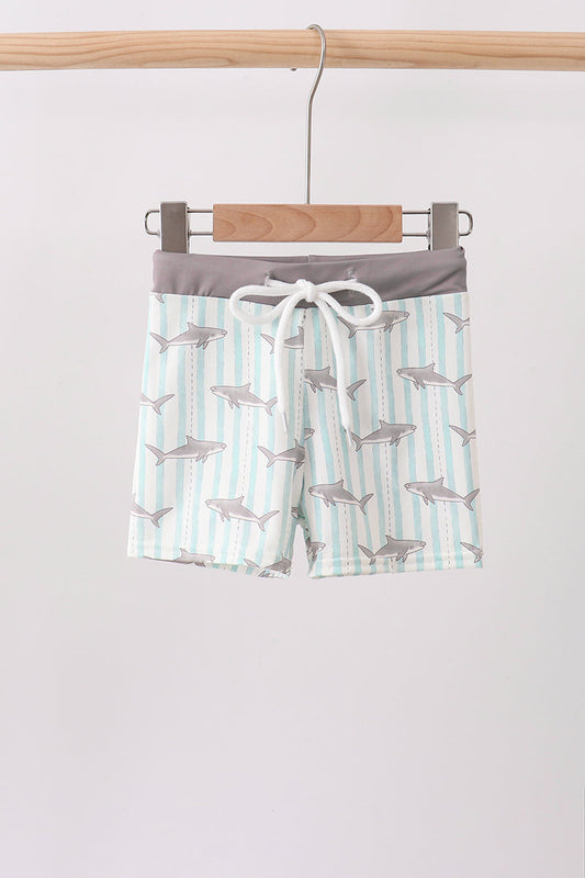 Green Stripe Shark UPF Swim Trunks
