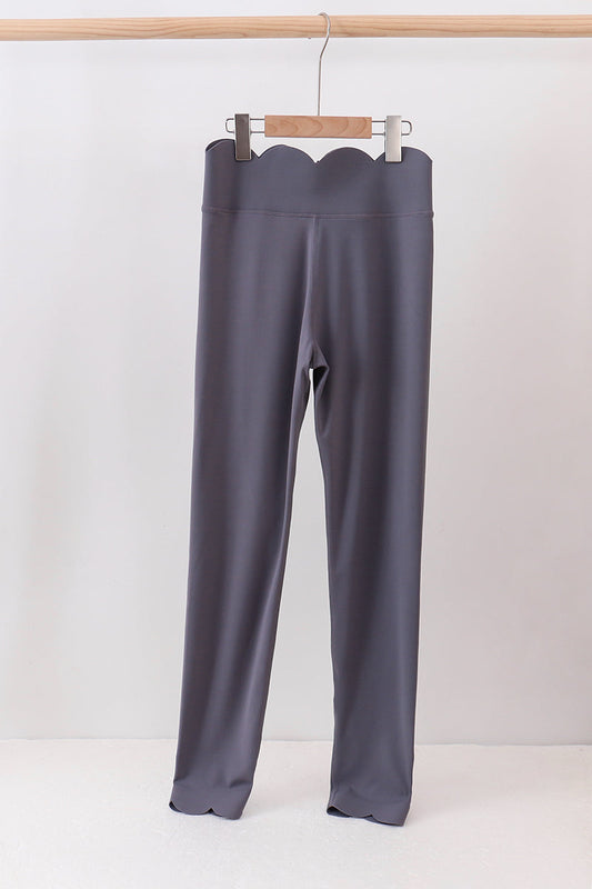 Gray Scalloped Mom Yoga Active Leggings