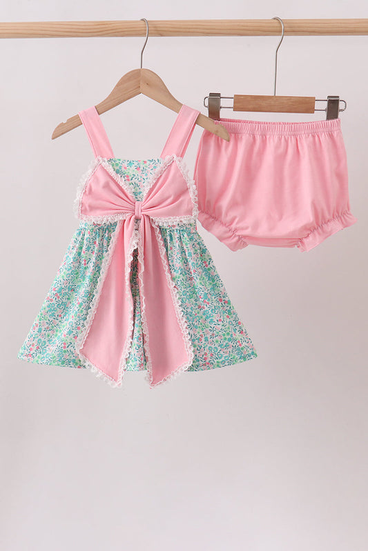 Pink Bow Floral Bloomer Set