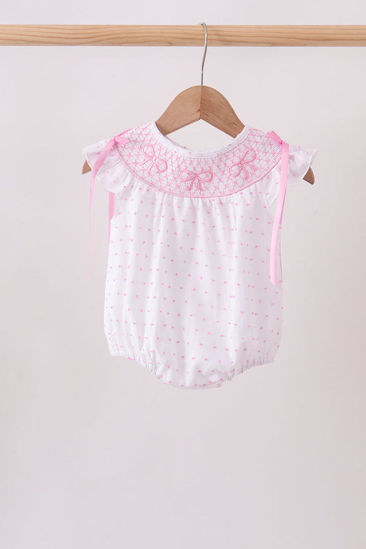 Pink Bow Smocked Swiss Dot Bubble
