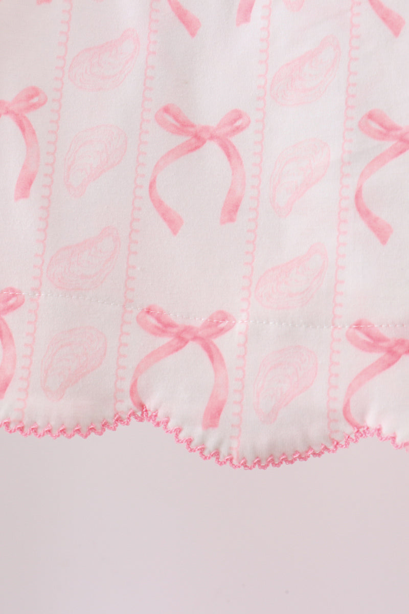 Pink Bow Print Ruffle Shorts Set