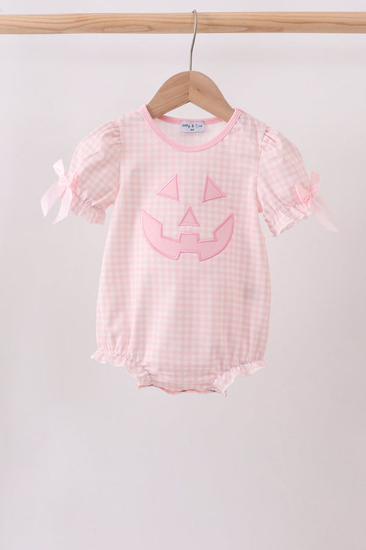 Pink Jack-O-Lantern  Applique Bow Bubble