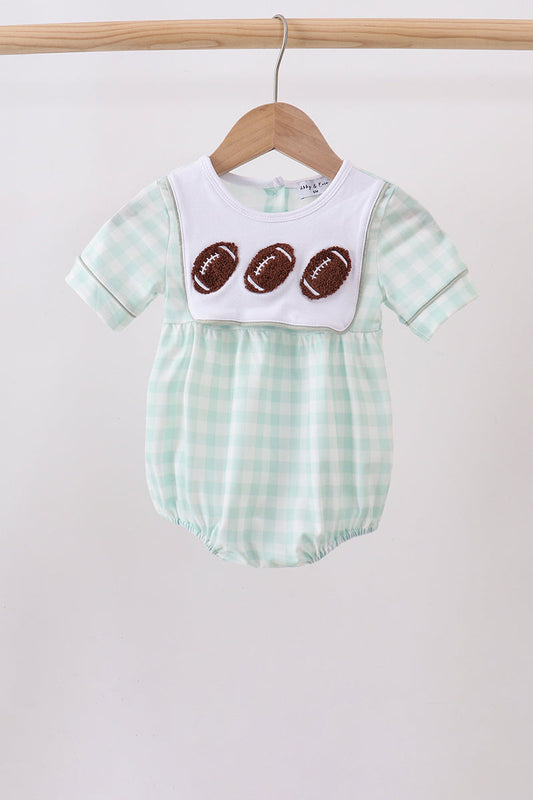 Green football french knot gingham bubble