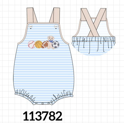 Blue Puppy Ball Embroidered Stripe Bubble
