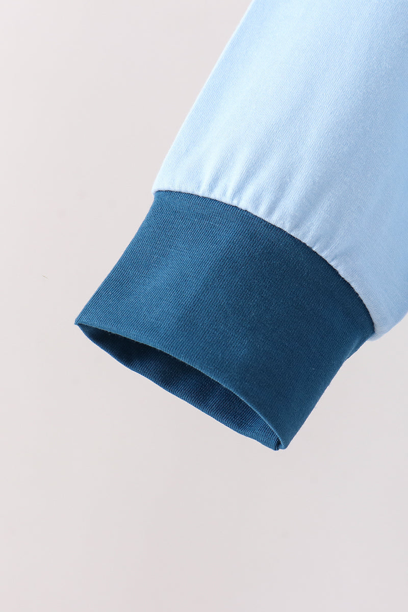 Blue character embroidery hoodie
