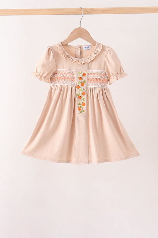 Khaki Pumpkin Smocked Bloomer dress