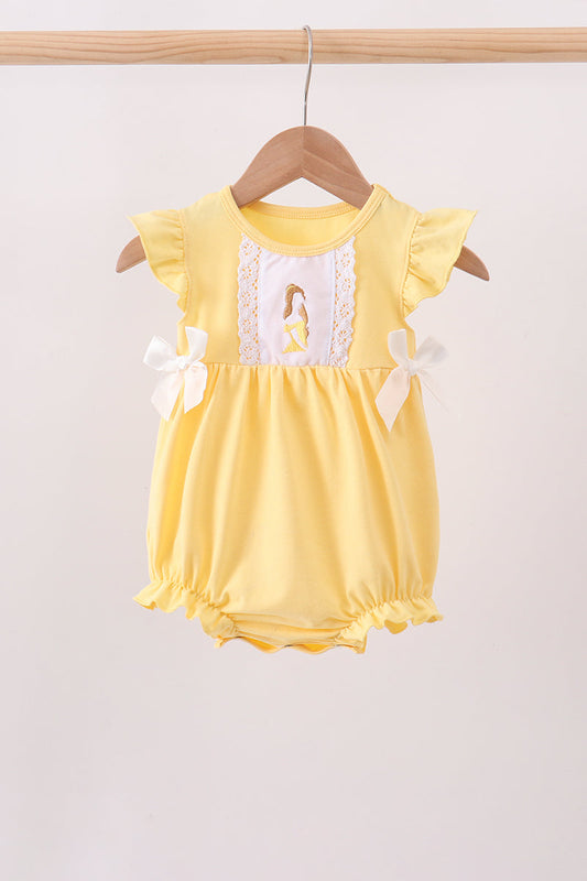 Mustard character embroidery ruffle bubble