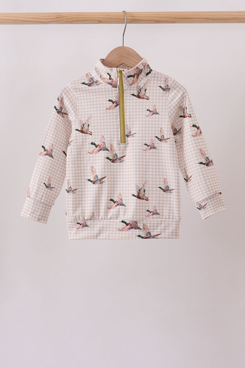 Khaki Duck Print Gingham Pullover