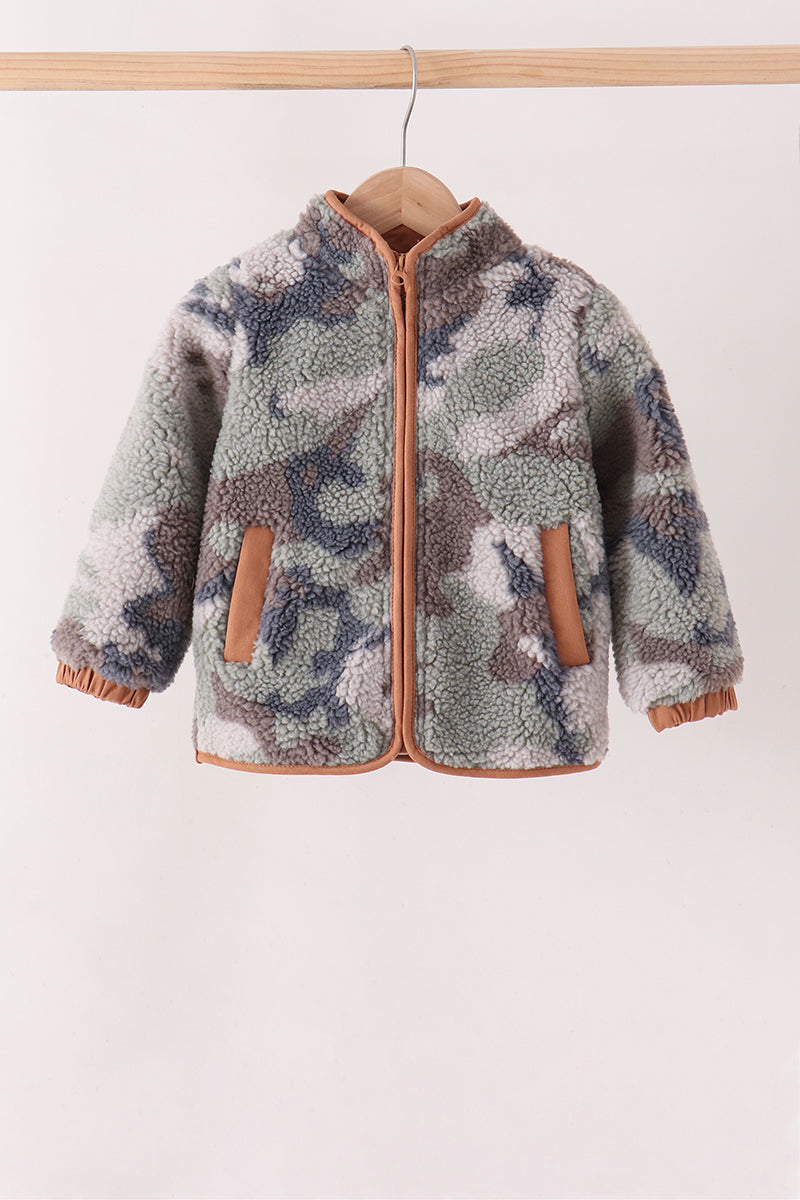 Neutral camouflage fleece jacket