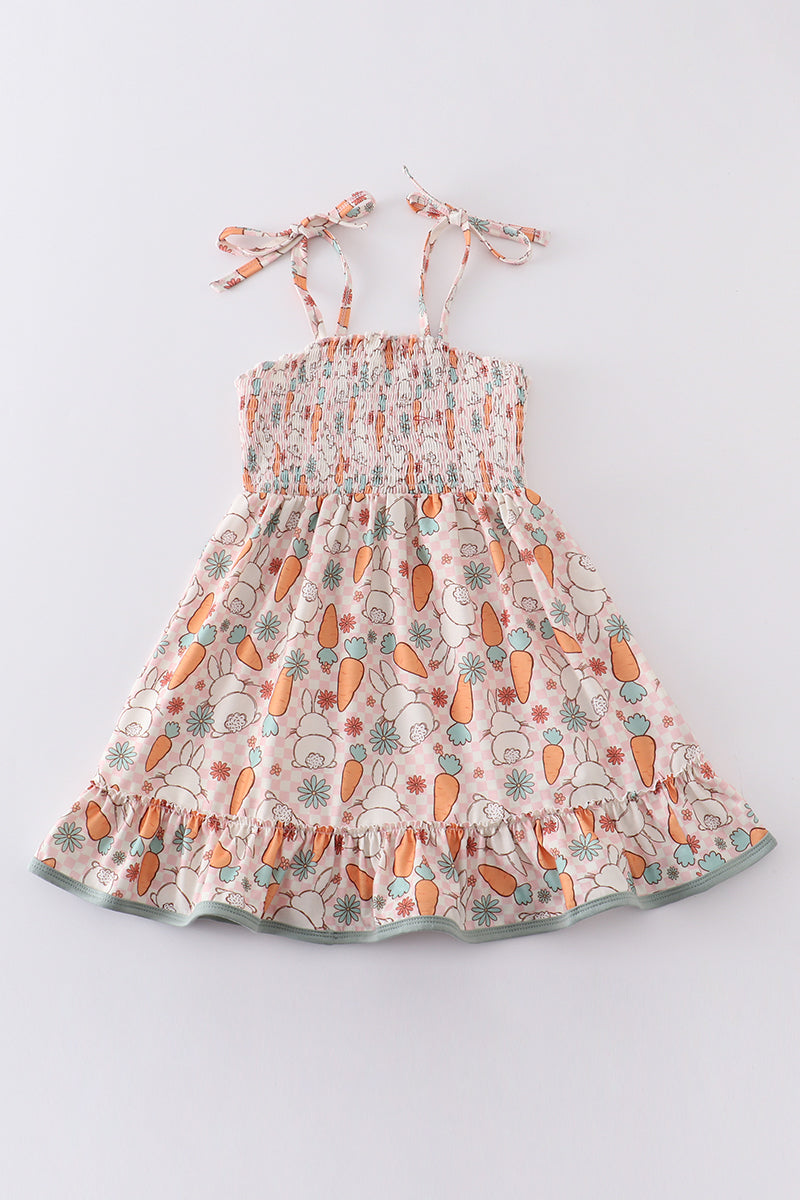 bunny carrot print smocked dress