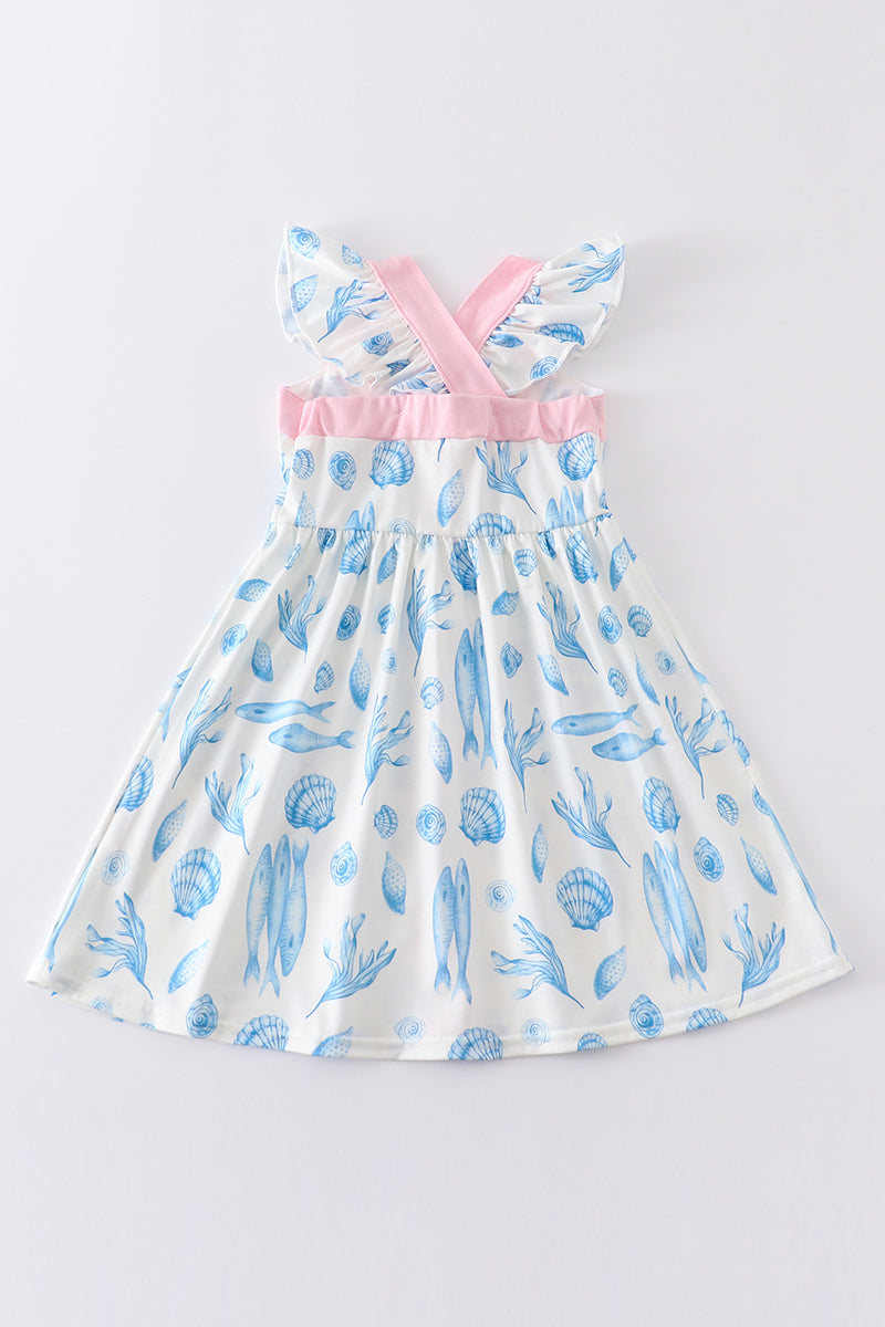 Marine creature print dress mom & me