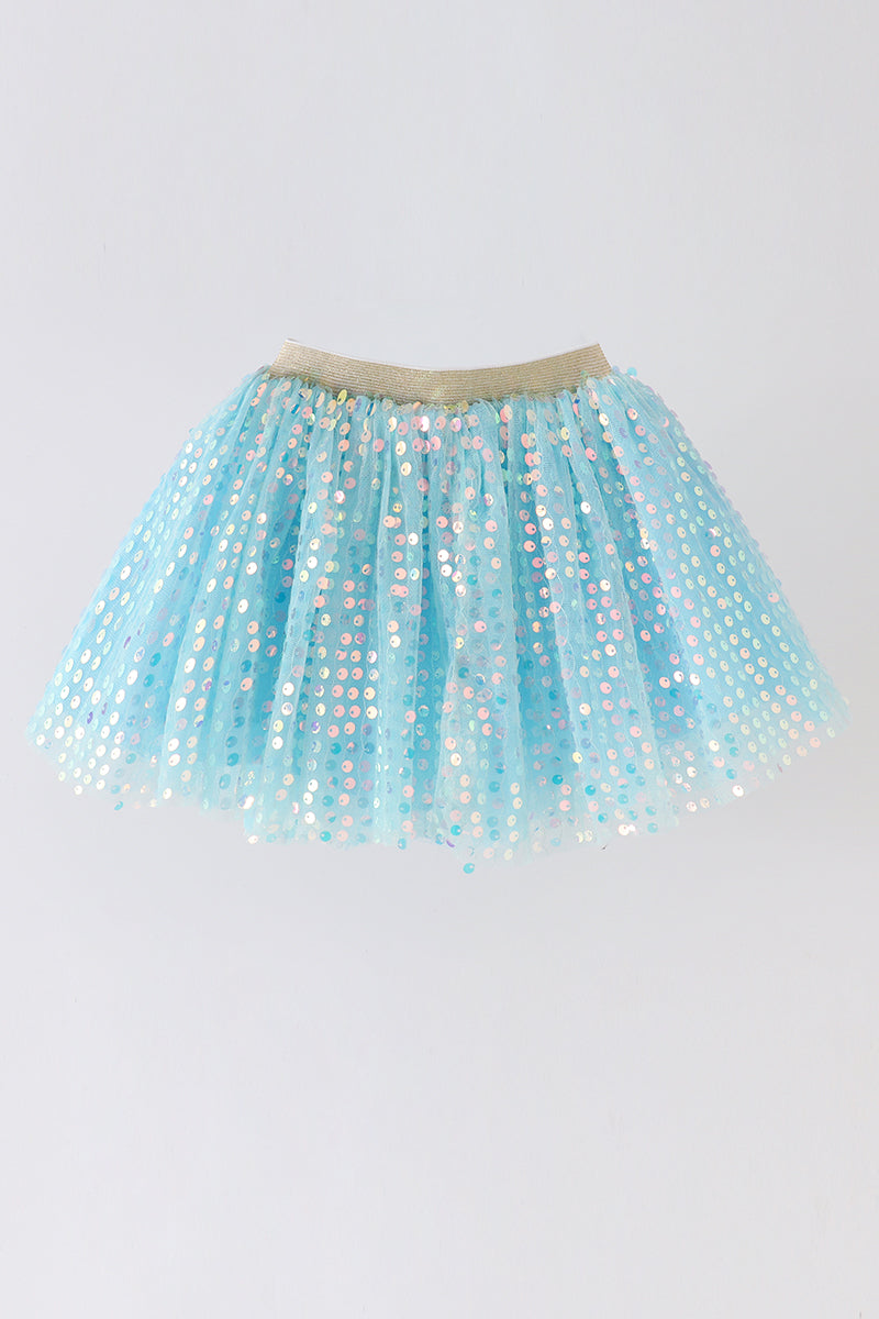 Blue sequin tulle tutu skirt