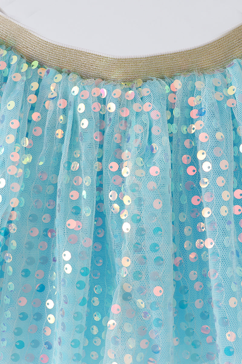 Blue sequin tulle tutu skirt