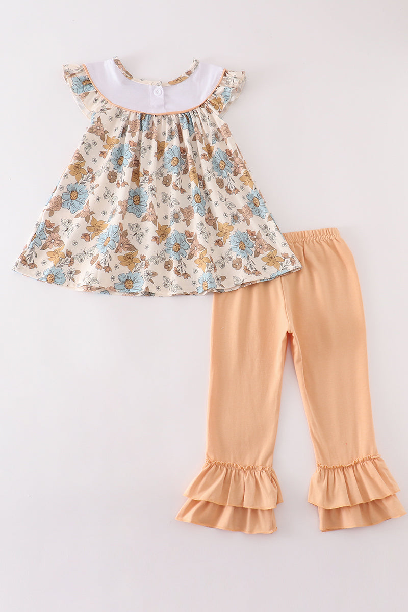 Floral pumpkin embroidery girl set