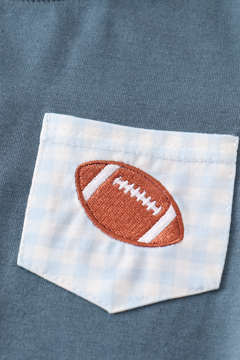 Blue football embroidery boy set