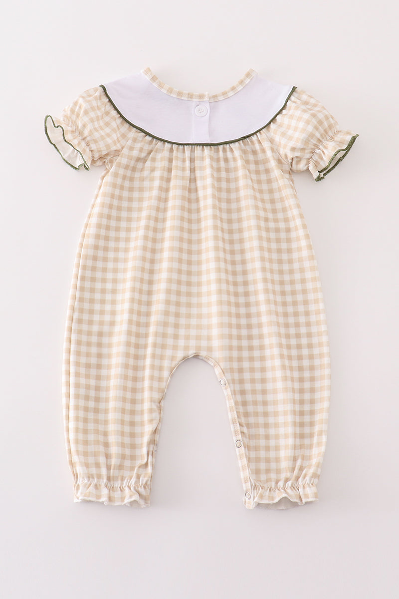 Gingham hunting embroidery girl romper