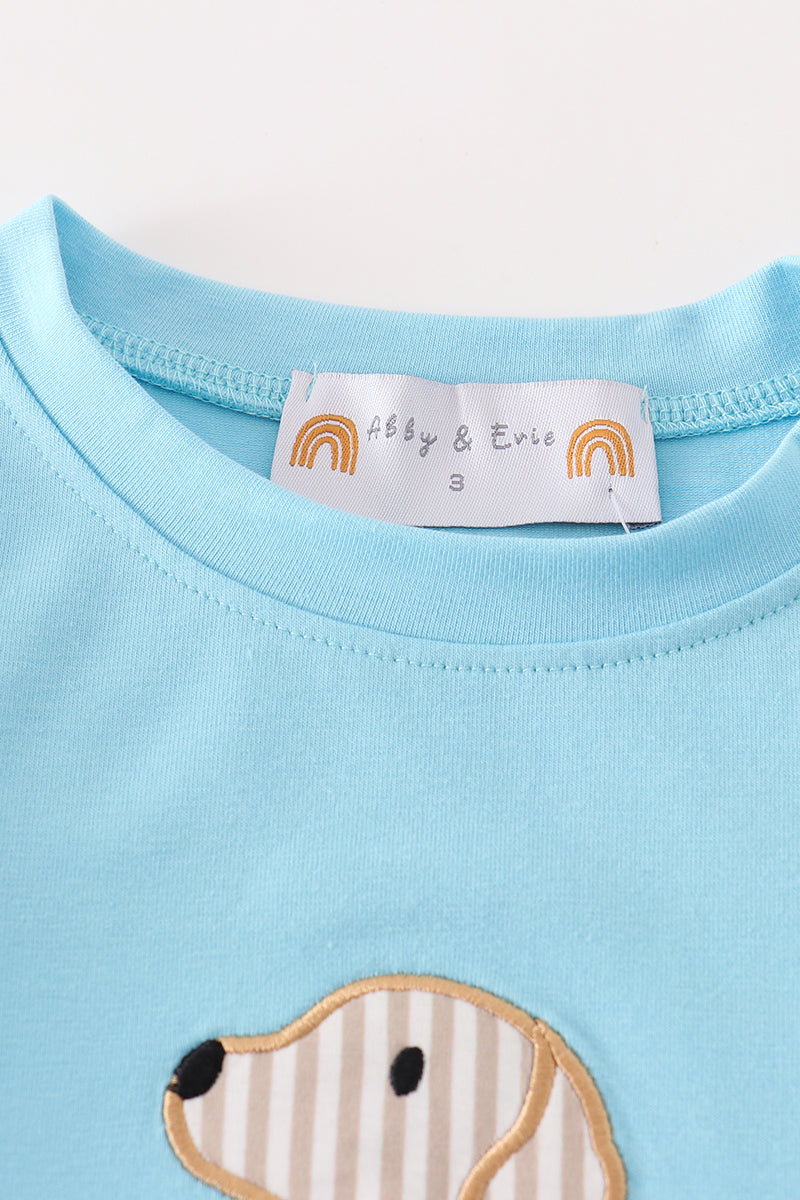 Blue puppy applique boy top