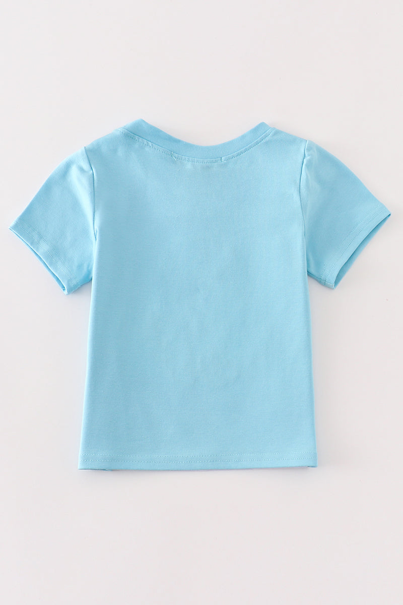 Blue puppy applique boy top