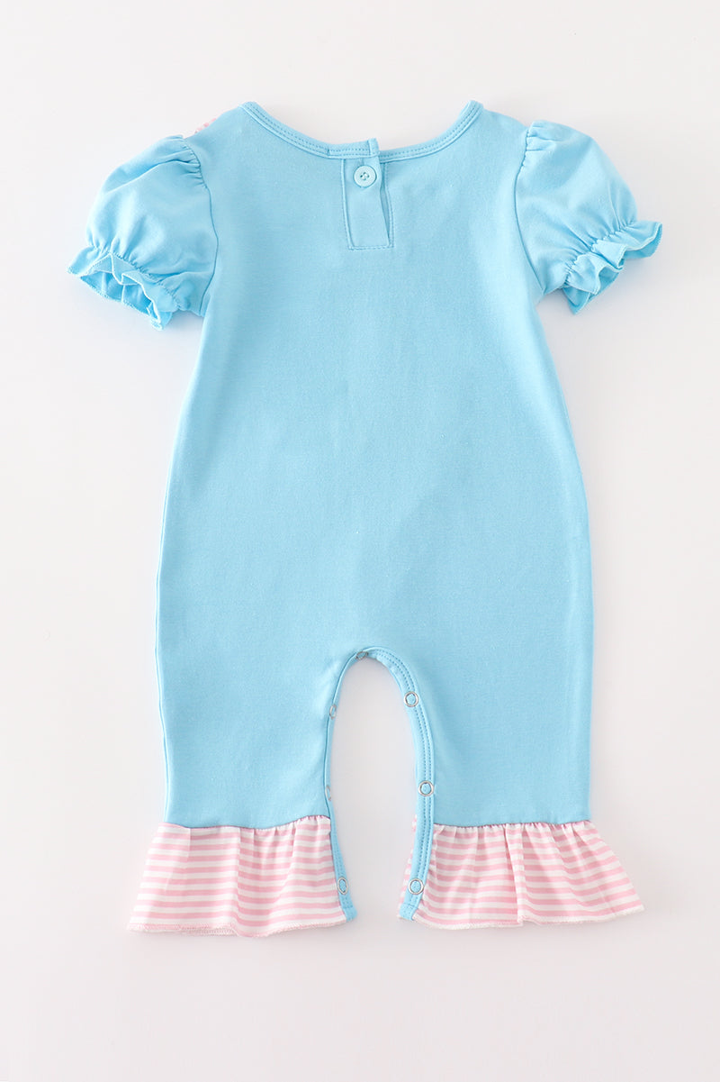 Blue puppy applique girl romper