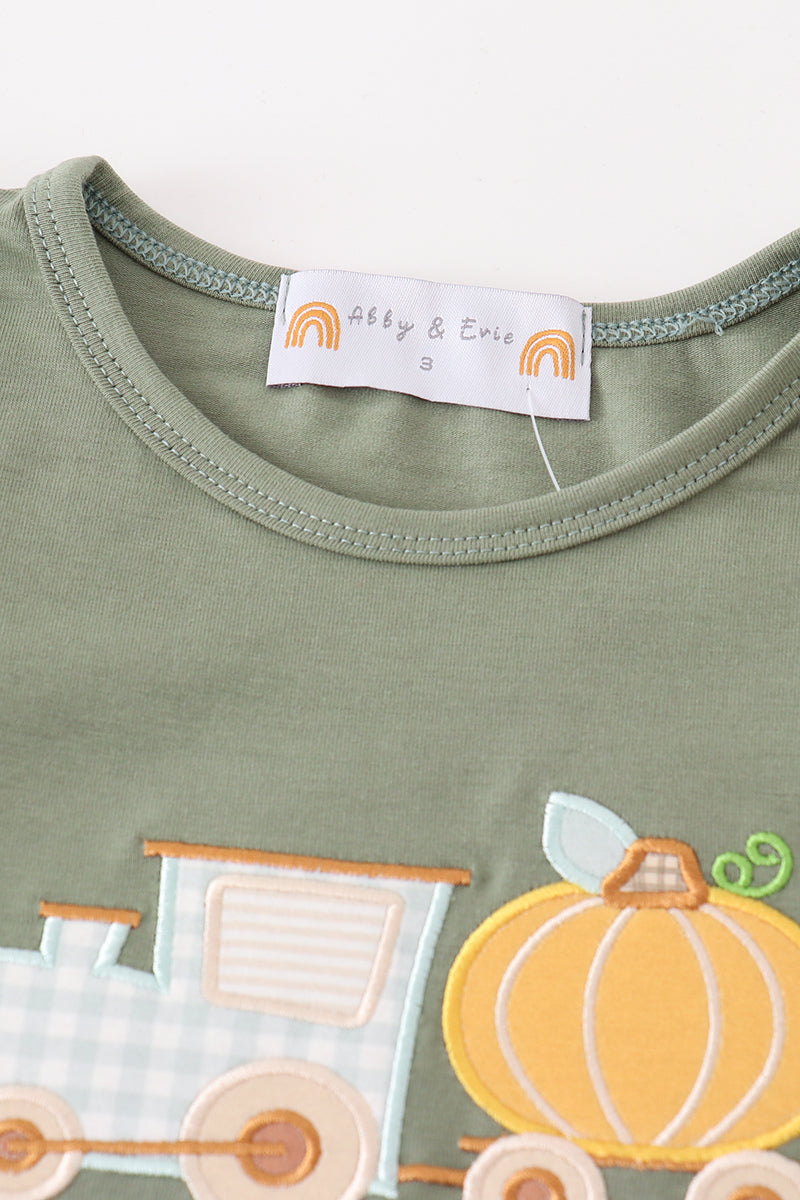 Green train pumpkin applique girl set