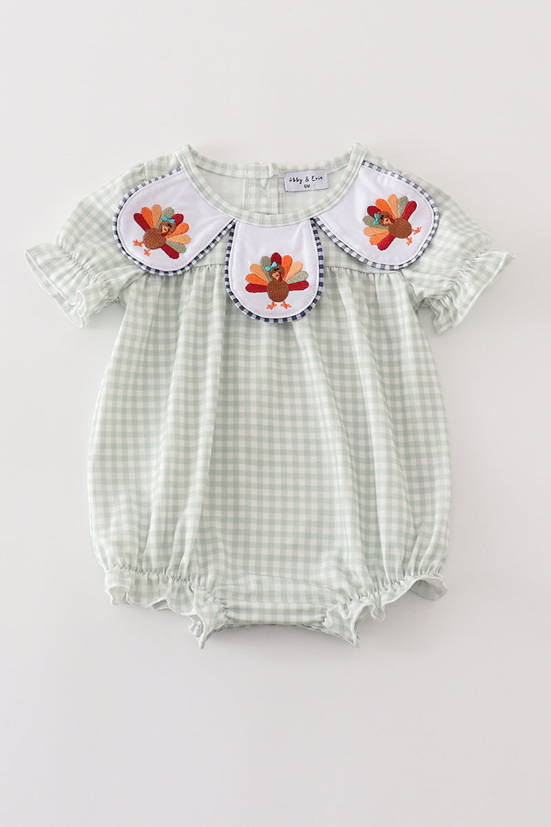 Sage turkey embroidery gingham girl bubble