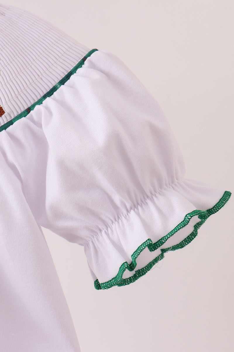 White wreath smocked romper