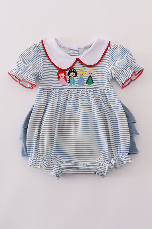 Blue princess embroidery stripe ruffle bubble