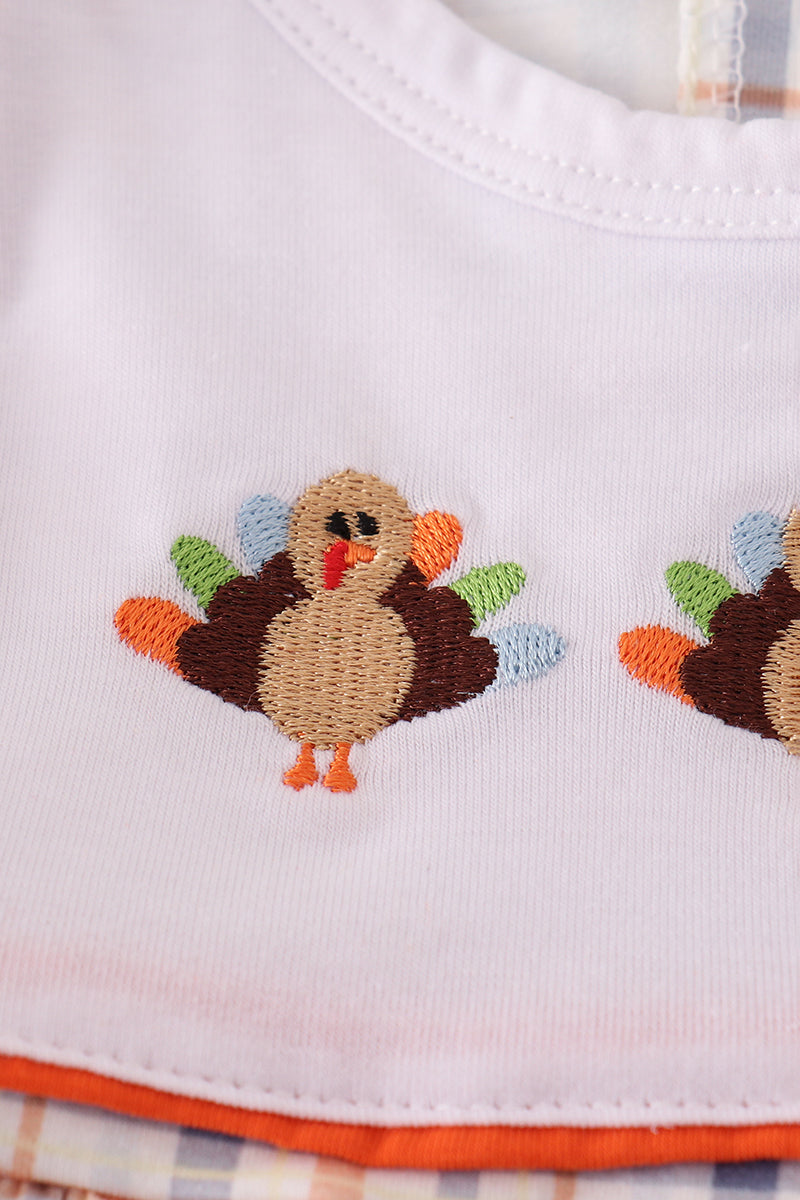 Orange turkey embroidery plaid bloomer set