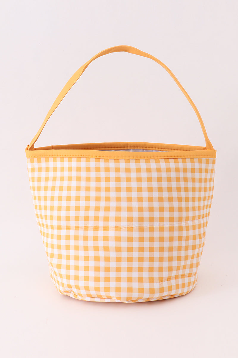 Pumpkin applique checkered candy bucket