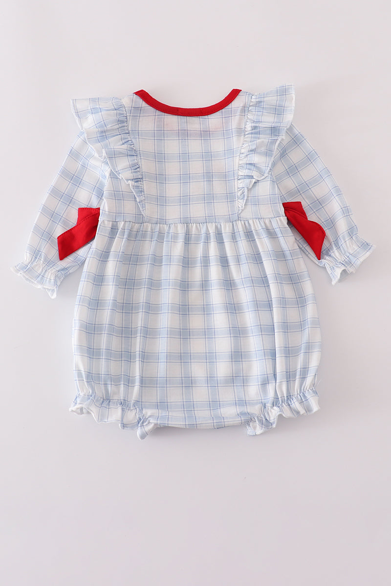 Blue farm embroidery plaid ruffle bubble
