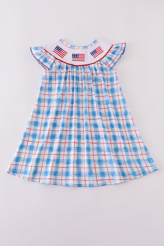 Flag embroidery smocked dress