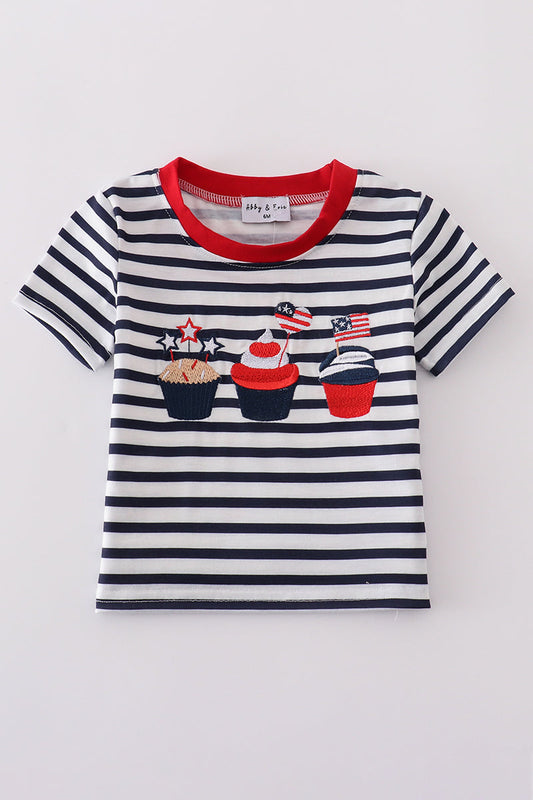 Blue stripe cake embroidery top