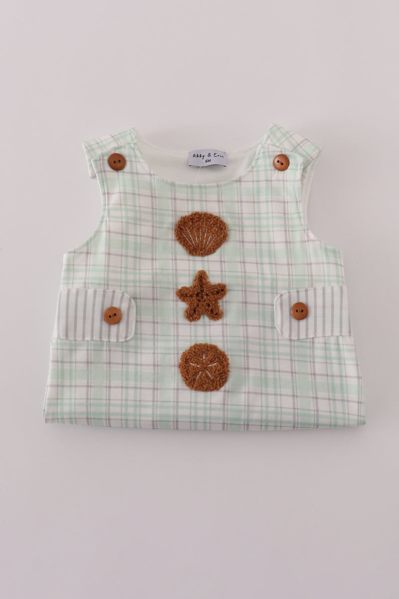 Green plaid sea shell french knot jonjon