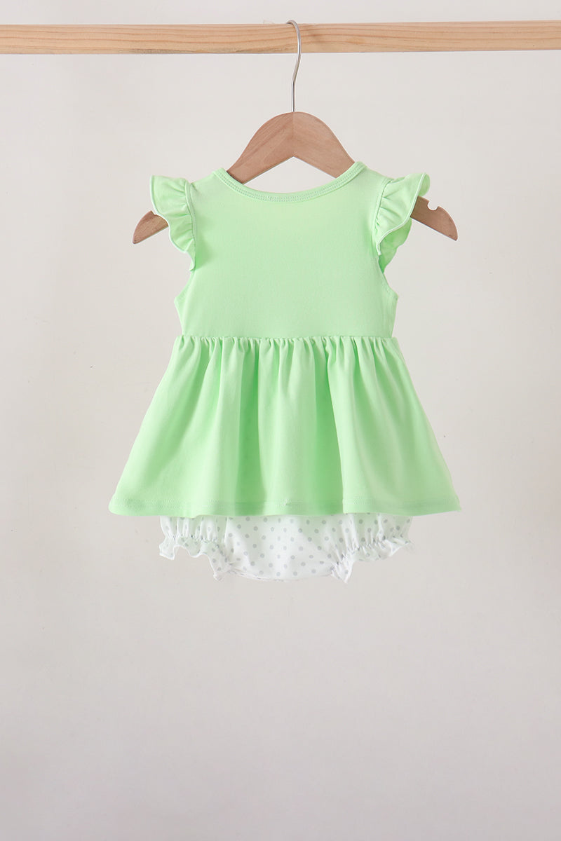 Light green character french knot ruffle bubble