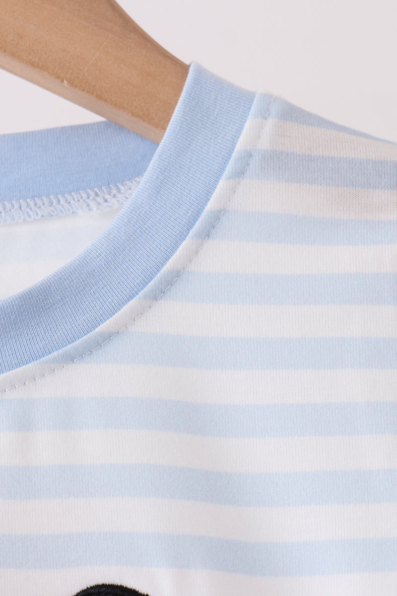 Blue stripe spider embroidery top